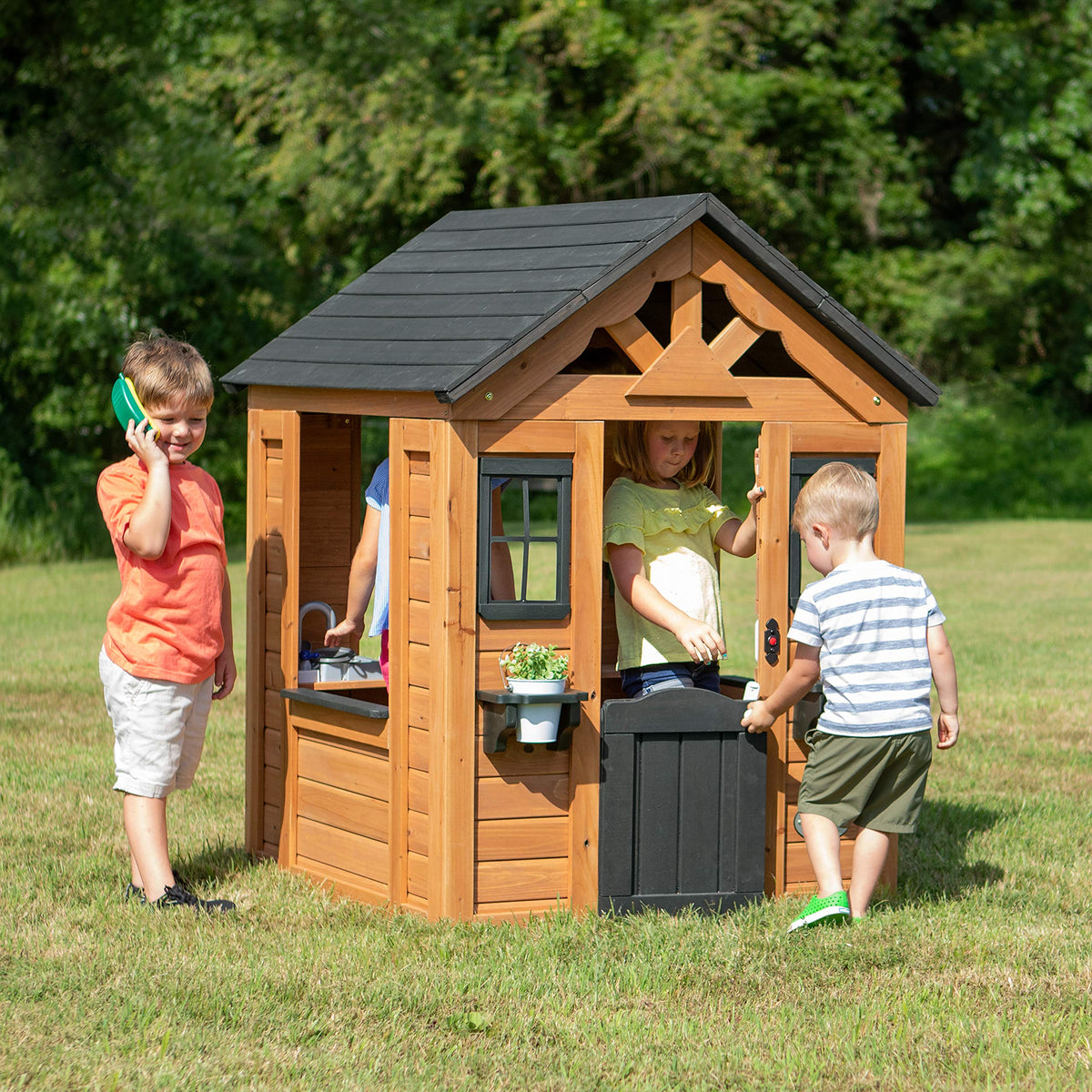 Backyard Discovery Sweetwater half-door creates inviting realistic entrance for kids.