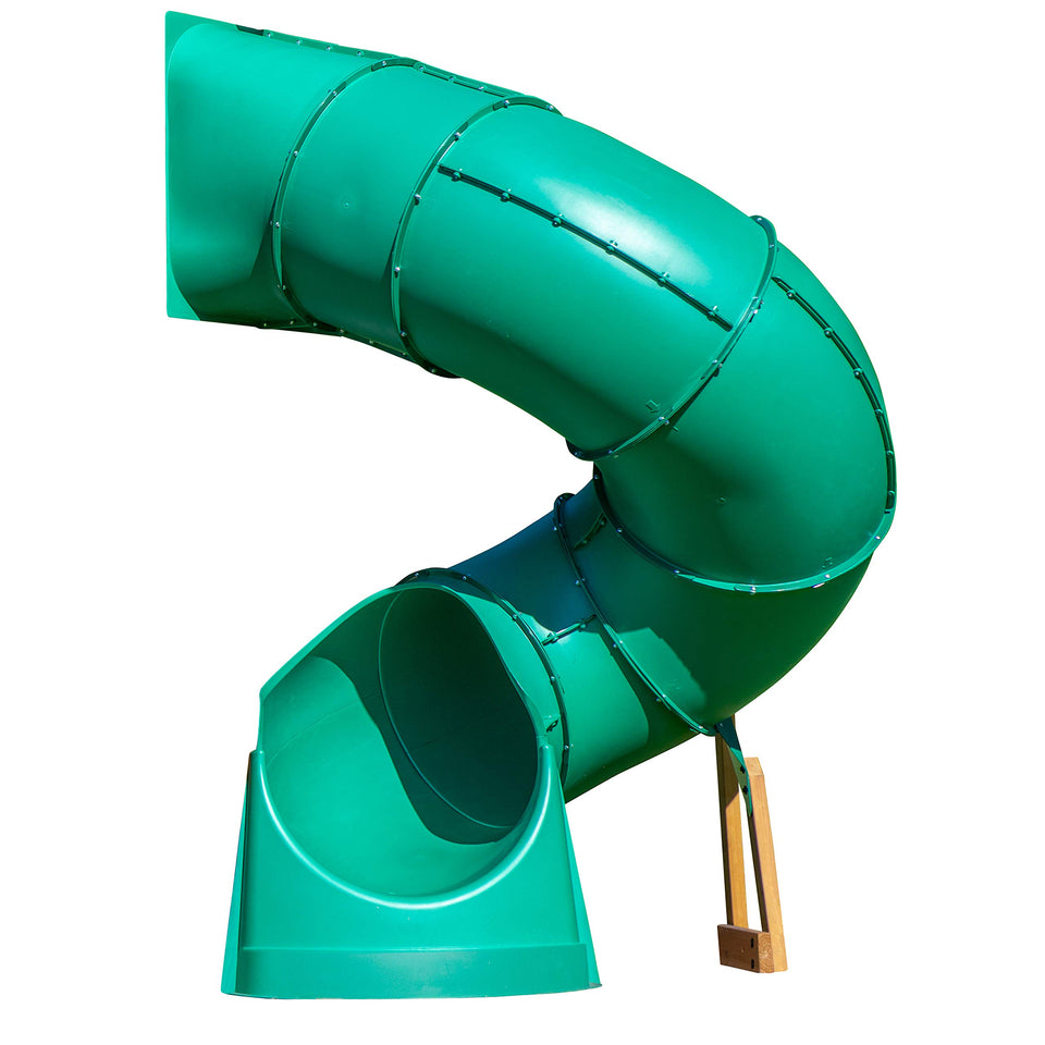 Backyard Discovery tall spiral tube slide, green with right exit, ideal for 5 ft deck playtime