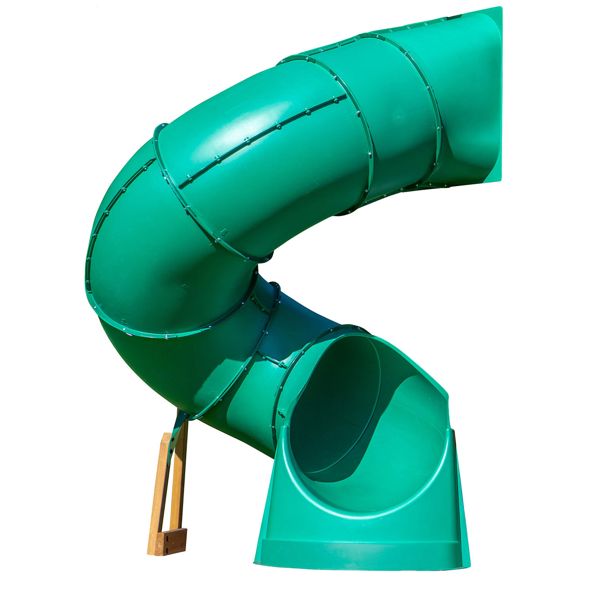 Backyard Discovery tall spiral slide, left exit in green, for active backyard play.