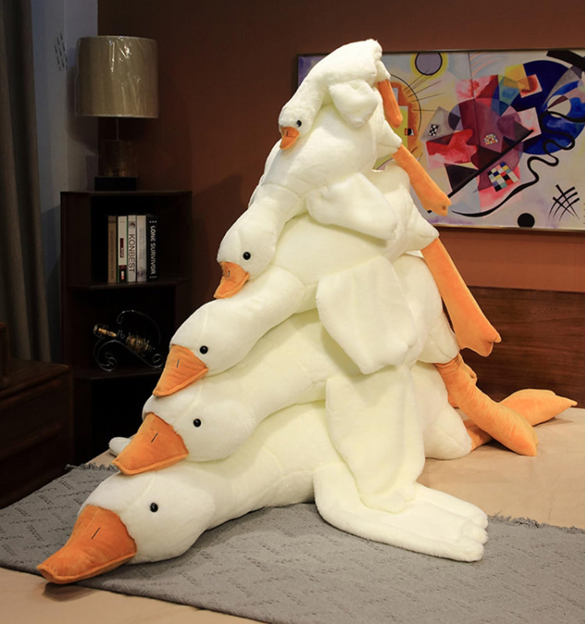 Bacmaze Goose Plush full-body 35-inch white, a cozy companion.