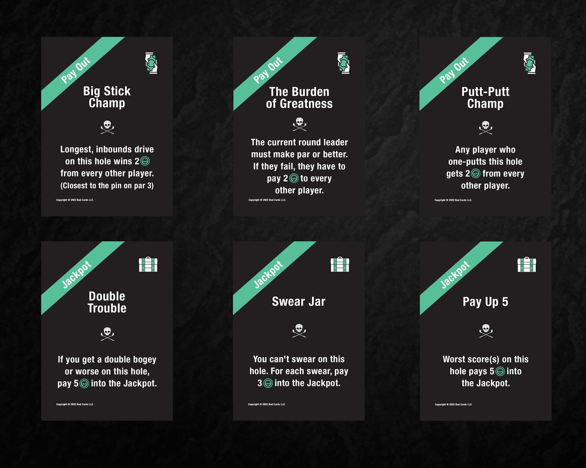 Bad Cards Fore Gambling Golfers on-course betting setup fits any round
