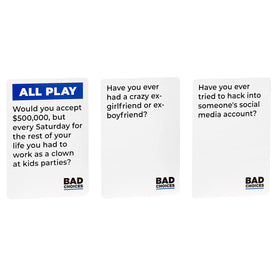 BAD CHOICES group at game night sharing stories and laughs