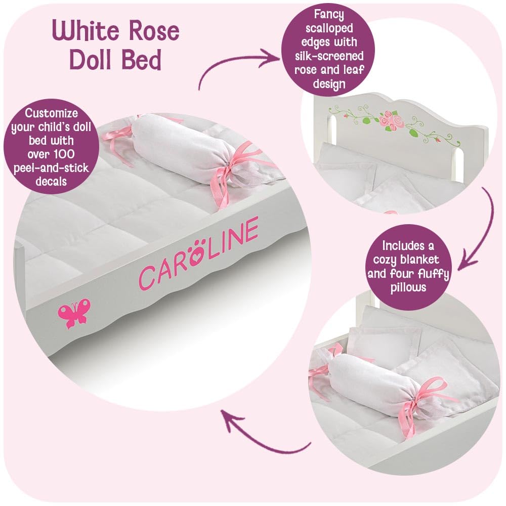 Badger Basket doll bed with removable bedding for easy cleaning and versatile play.