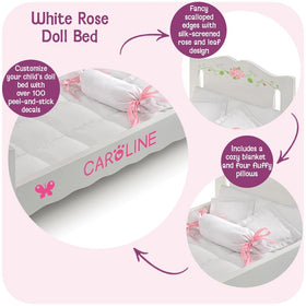 Badger Basket doll bed with removable bedding for easy cleaning and versatile play.