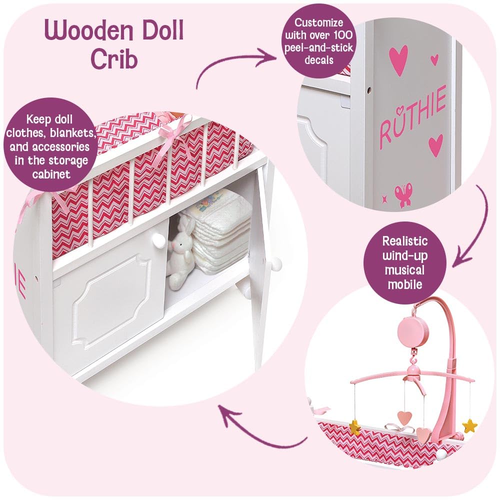 Badger Basket doll bed storage cabinet keeps outfits organized
