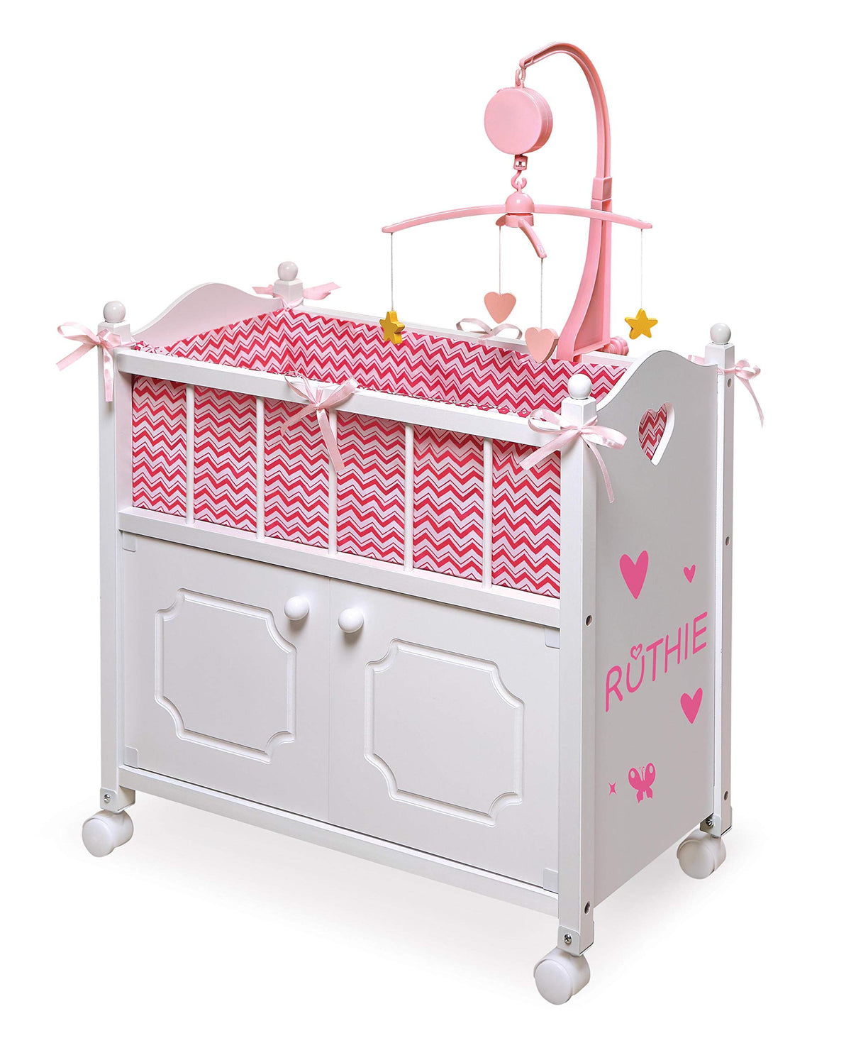Badger Basket white with pink chevron fabric adds playful style