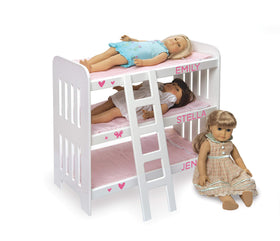 Compatibility guidance for 14.5–18 inch dolls with Badger Basket bunk bed.