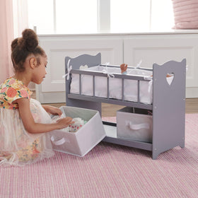 Illustrated assembly instructions for Badger Basket gray doll crib