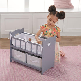 Interior of Badger Basket gray doll crib showing space for dolls