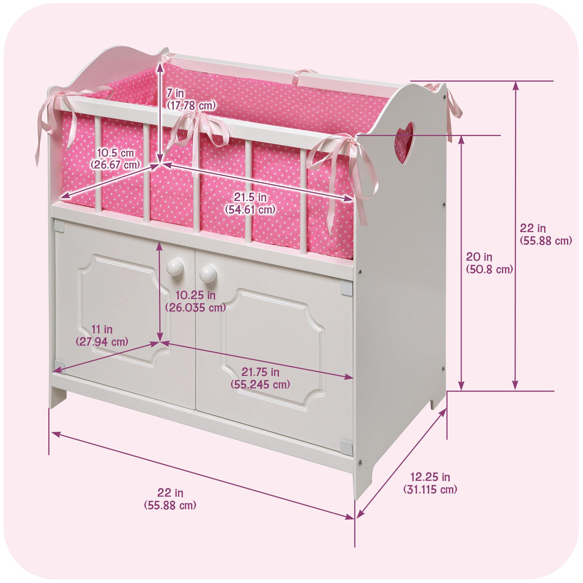 Badger Basket crib doors with magnets keep the cabinet securely closed.