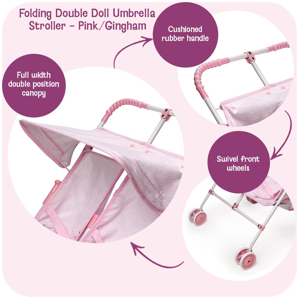 Badger Basket double doll stroller canopy and storage baskets for shade and organization
