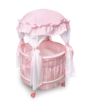 Badger Basket Pavilion doll bed canopy showcases a charming pink canopy for cozy pretend play