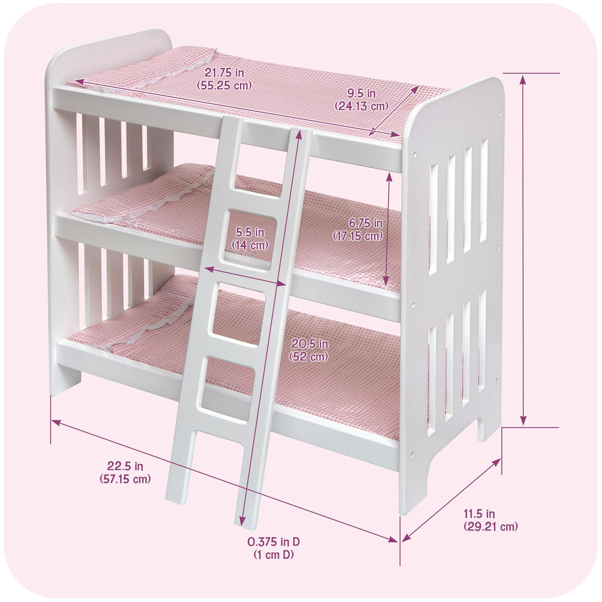 Personalization kit included for adding a child’s name on the bunk bed.