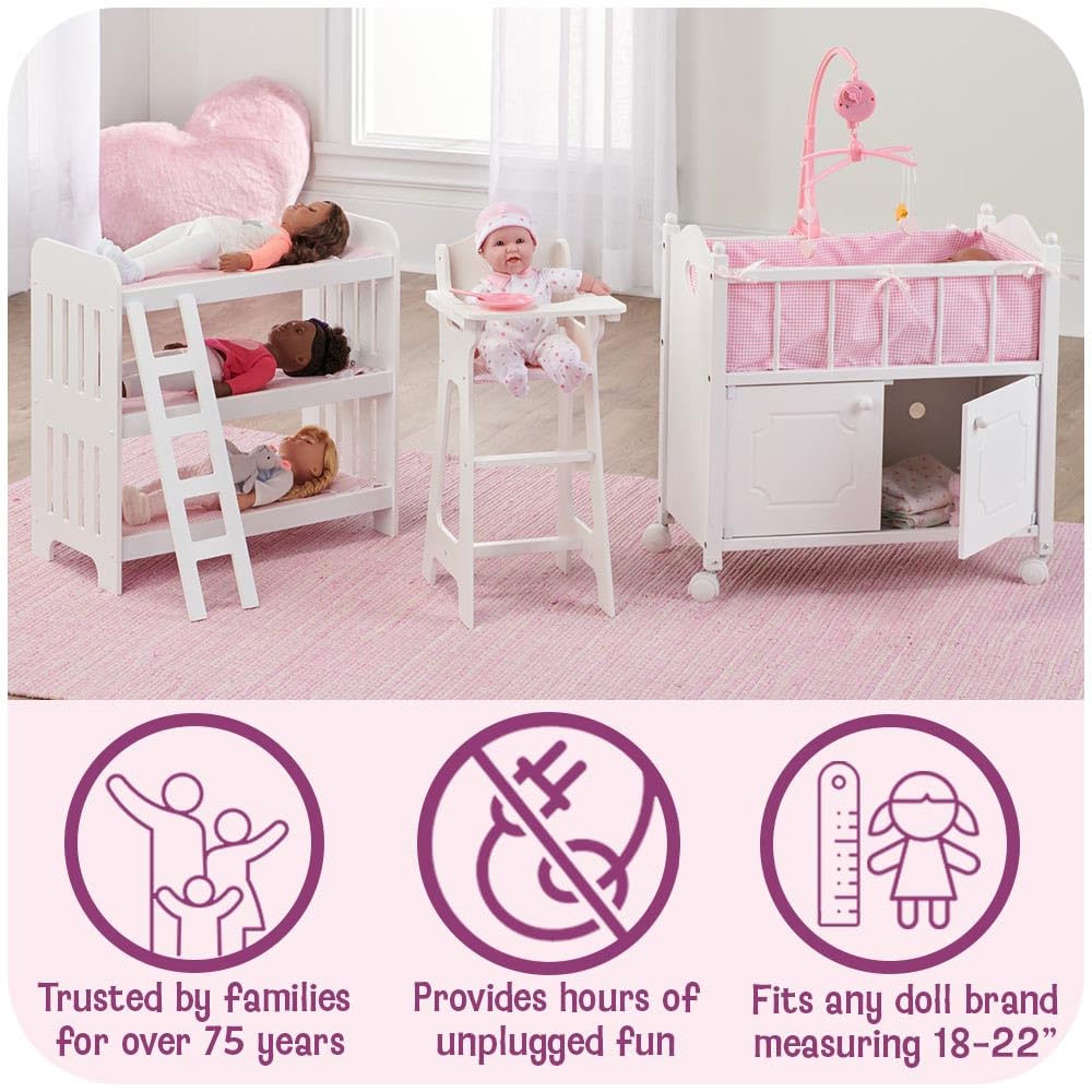 Three pink gingham mats with lace-trimmed pillows from Badger Basket.