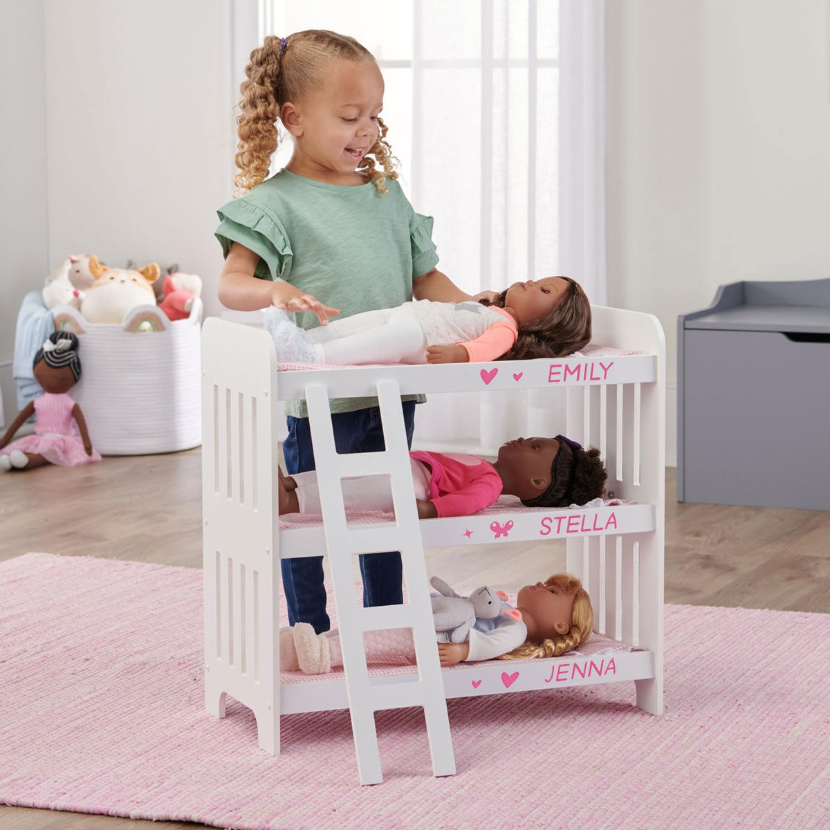 White glossy frame of the Badger Basket bunk bed for dolls up to 20 inches.