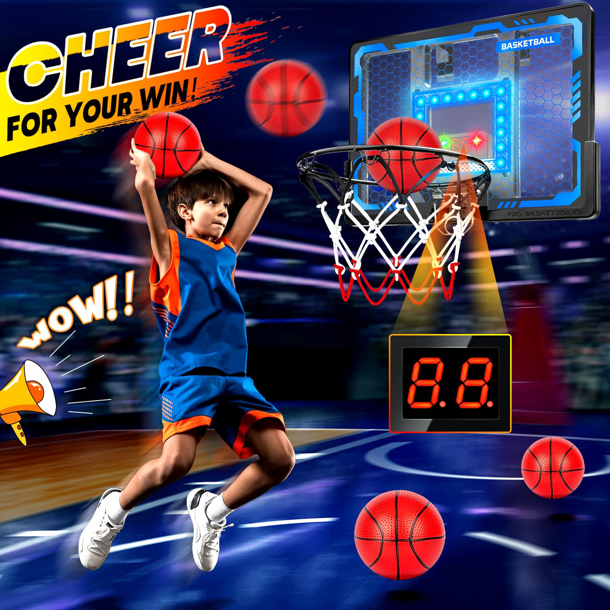 BADGOAL mini hoop with scoreboard and LED lights for exciting game sessions.