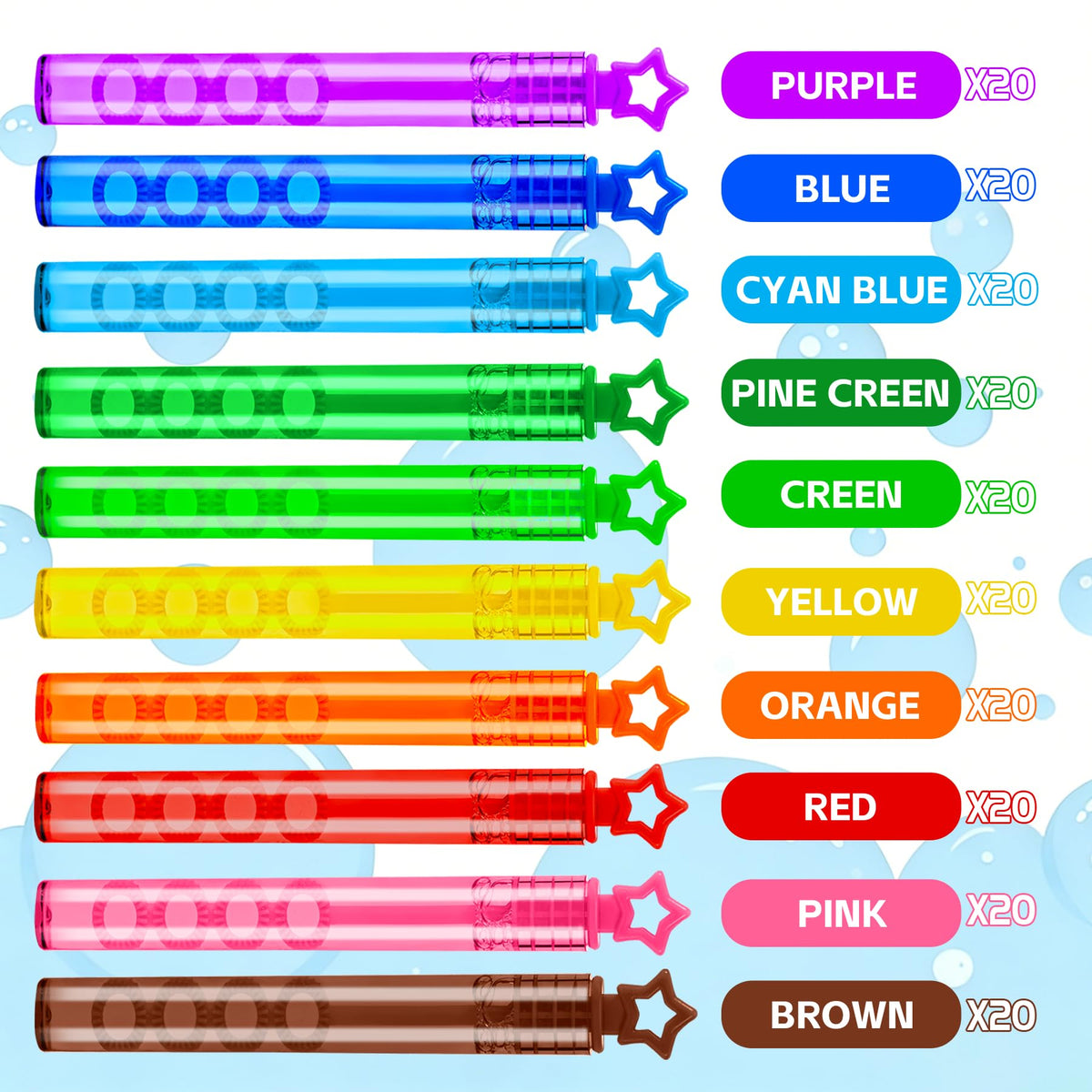 Baegzgx 10-color bubble sticks showcasing vibrant bubbles for celebrations and creative play.
