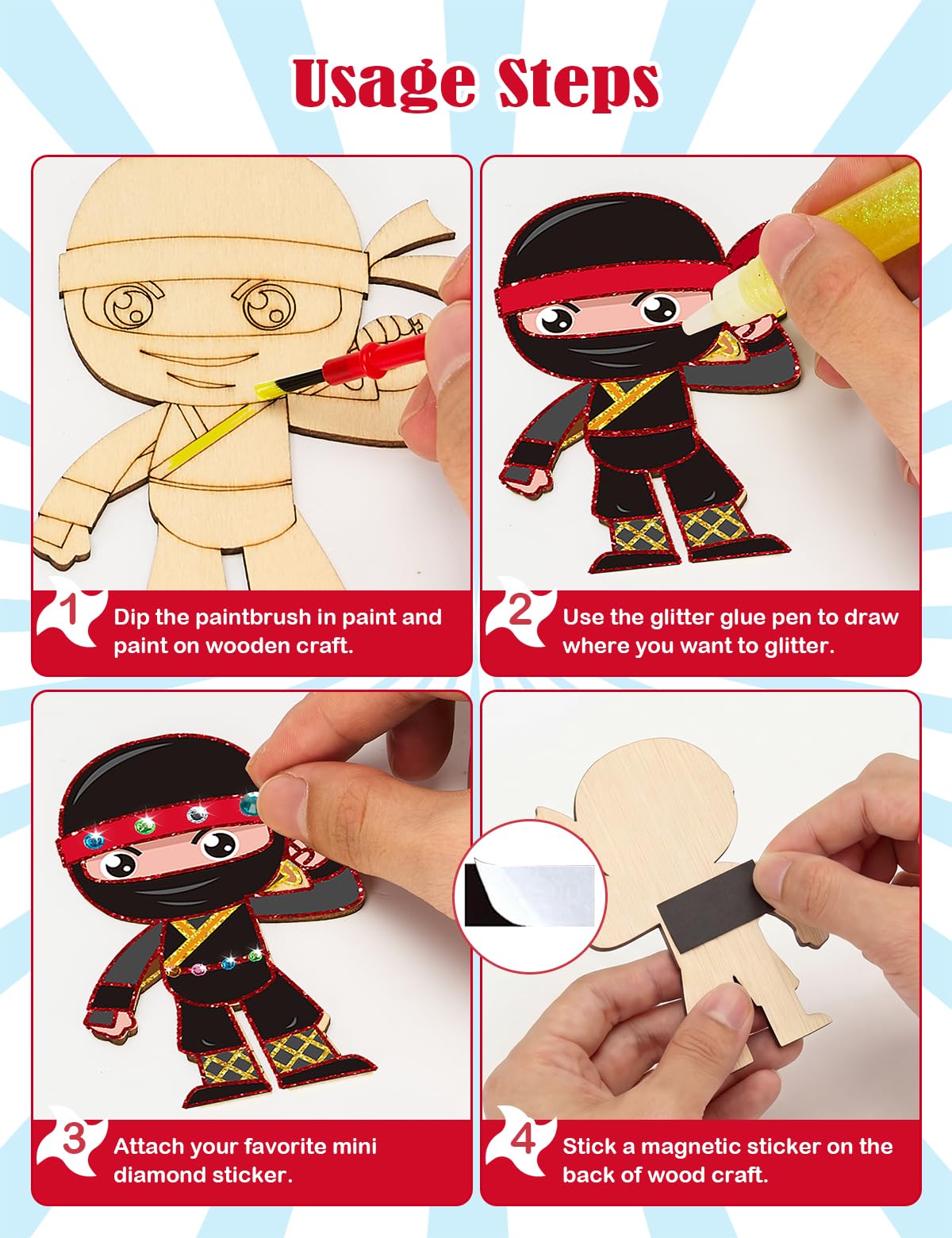 Bafeil glitter glue pens adding sparkling effects to DIY ninja magnets