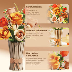 Bagari Roses Bouquet Building Set aspidistra leaves add greenery and texture