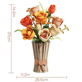 Bagari Roses Bouquet Building Set with vase for a complete centerpiece