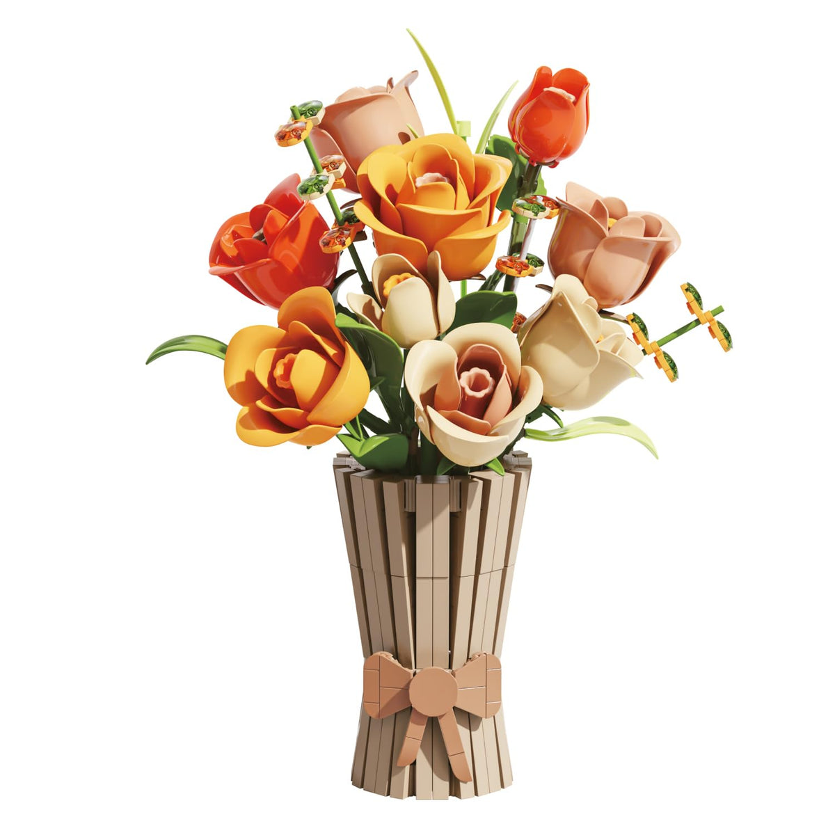 Bagari Roses Bouquet Building Set iris detail enhances bouquet realism