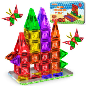 Baijle 80pcs mini magnetic tiles in case for organized play and travel.
