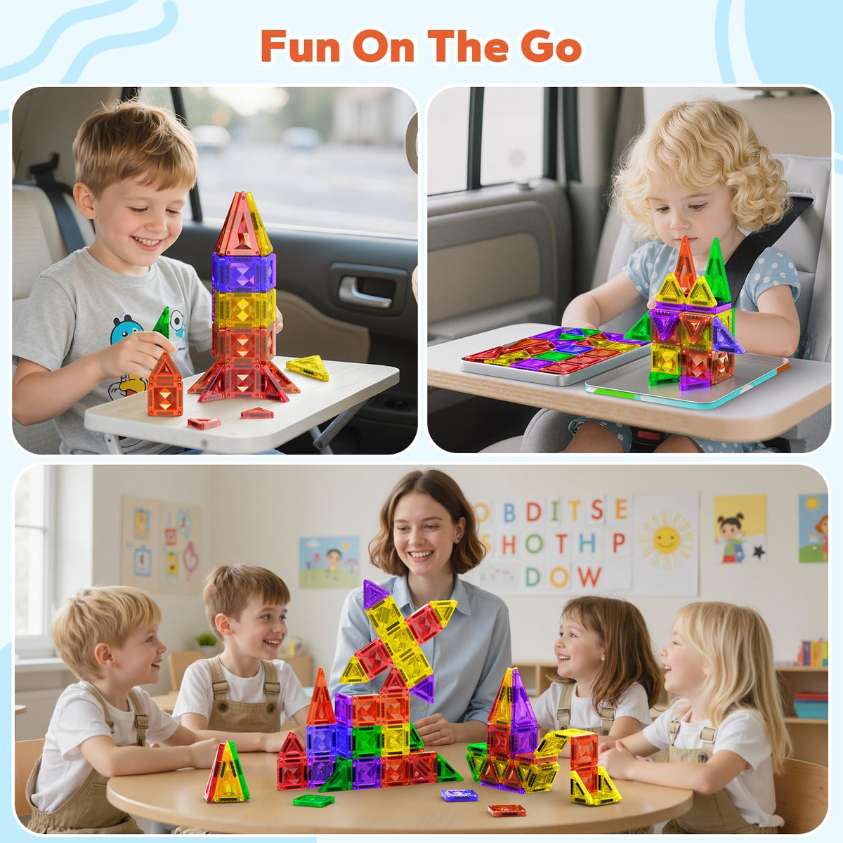 BAIJLE portable magnetic tile set – ideal for travel, classroom learning, and family fun.