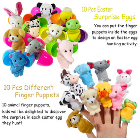 BAINFE ten animal finger puppets inside eggs promote imaginative play.
