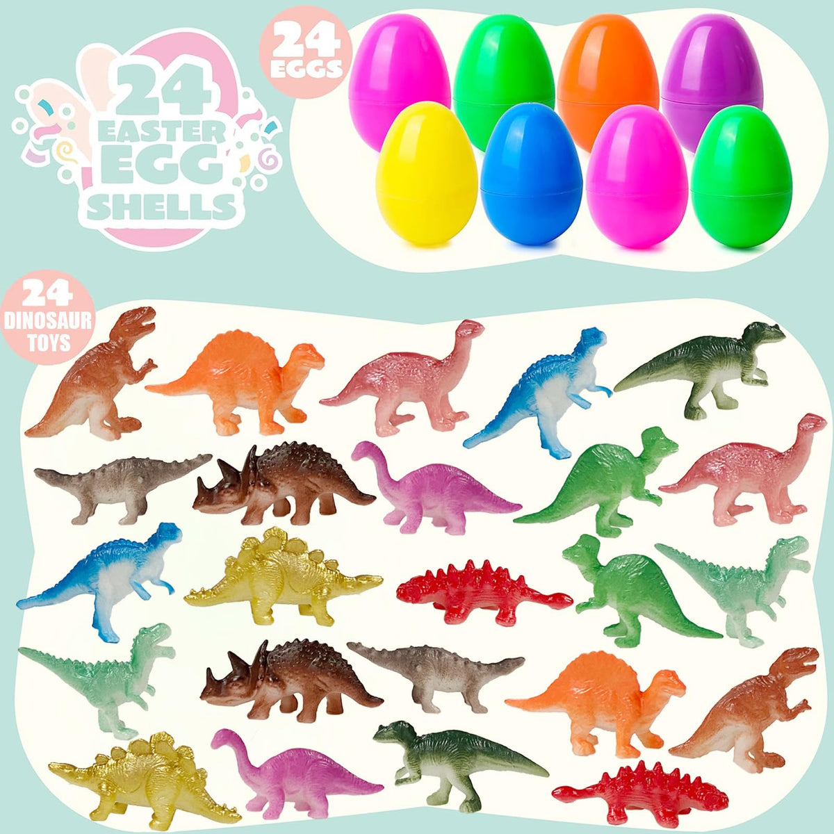 BAINFE 24-dinosaur egg set hides diverse figures for a memorable Easter hunt.