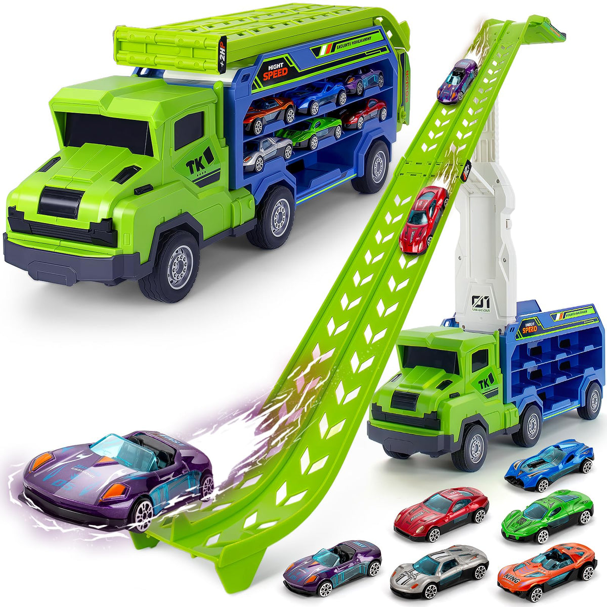 Baingesk carrier truck with foldable track for easy storage and portable play