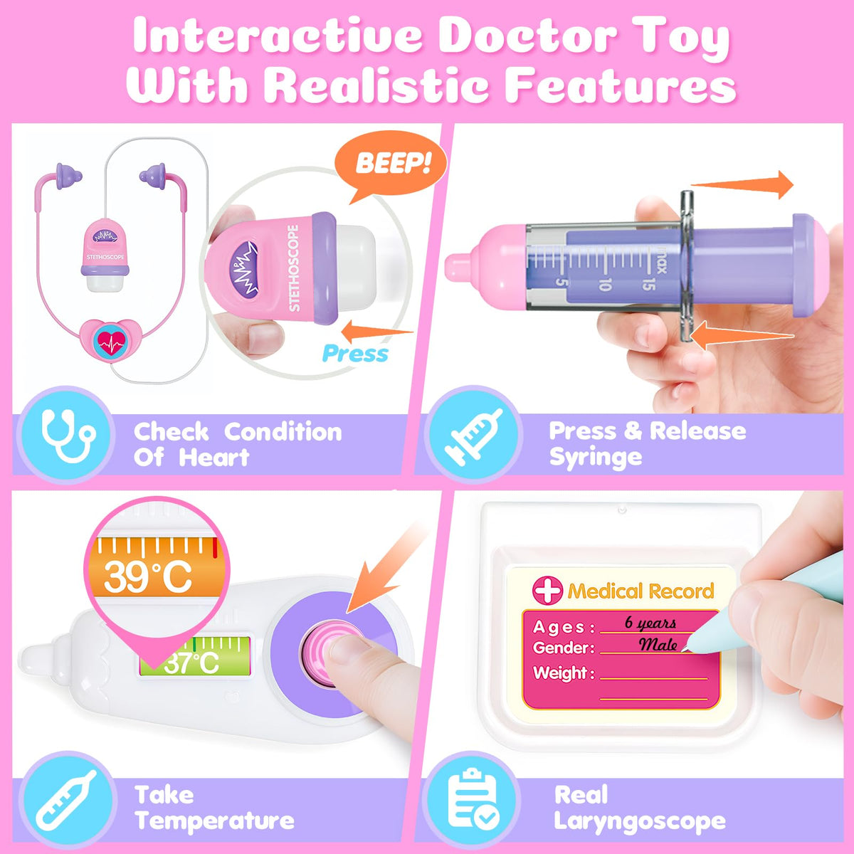 BainGesk Doctor Kit thermometer helps kids imitate checking fever during pretend visits
