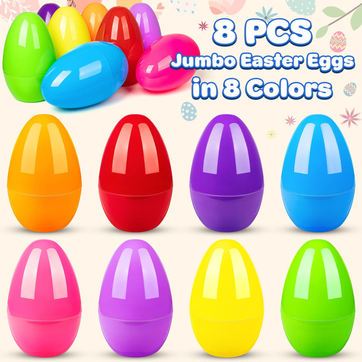 BainGesk large colorful plastic Easter eggs for gift baskets and hunts.