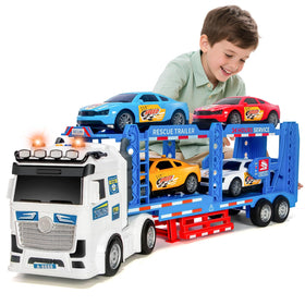 BaingGesk semi truck toy with a double-decker trailer for realistic play and storage.