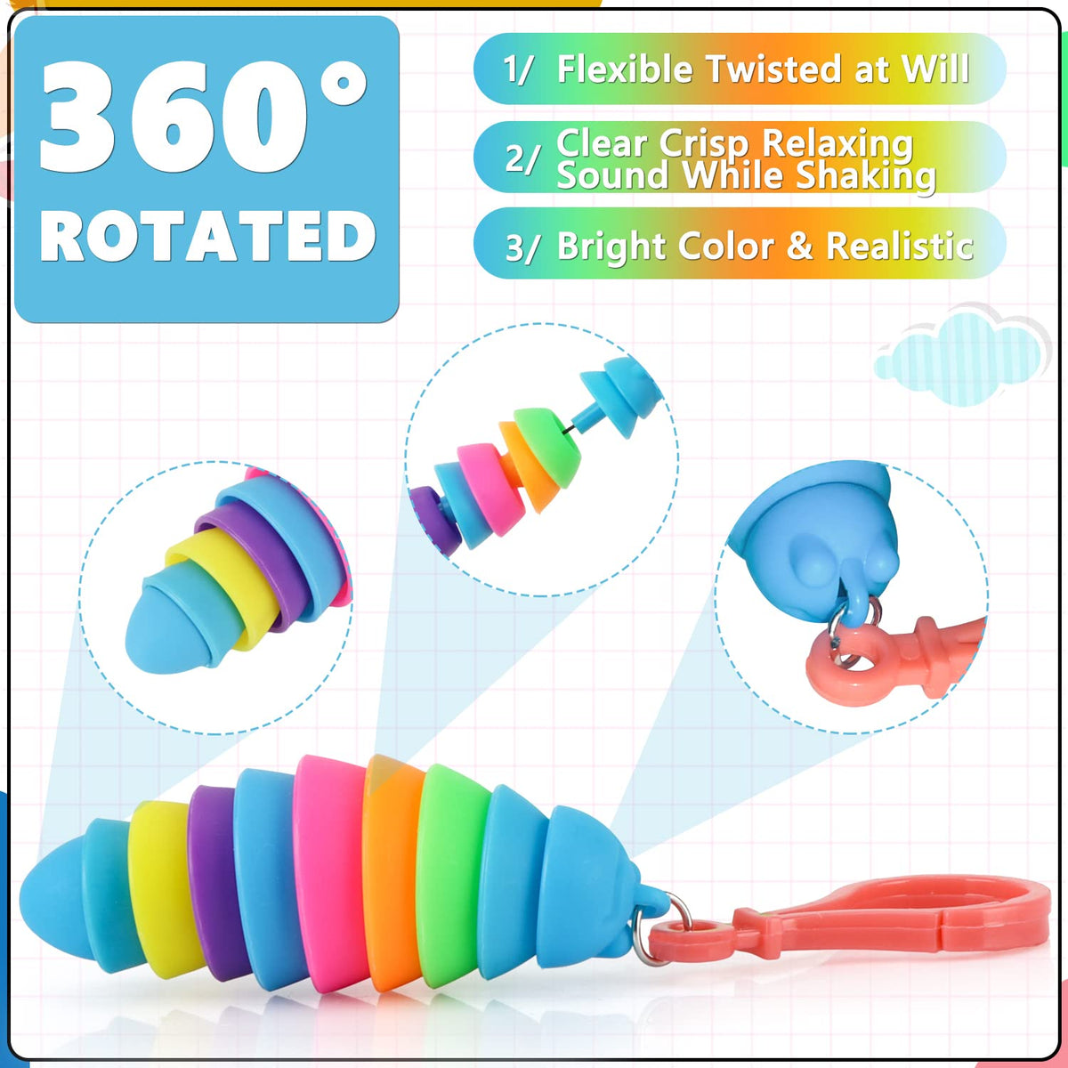 Bairimeng 24-pack sensory slug toys—colorful set for classroom or group play.