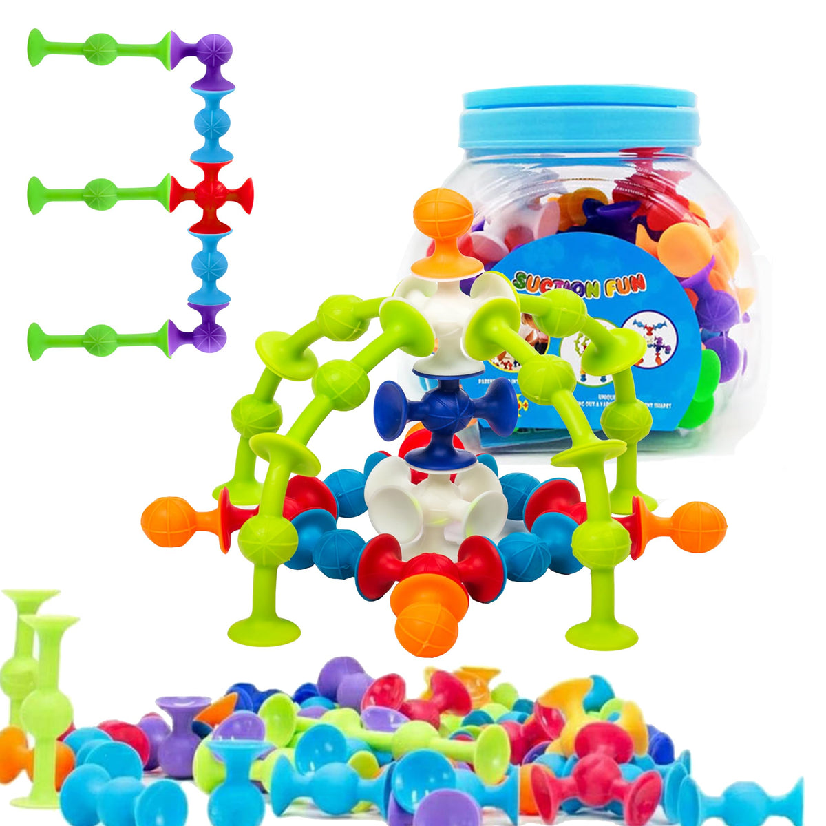 Baivyle 48-piece suction cup construction set sticks to surfaces for creative building.