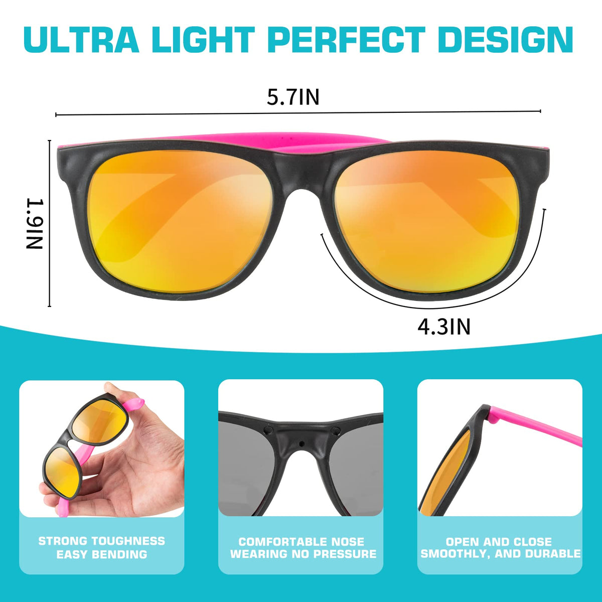 Bakatatoyz vintage-style lightweight plastic frame sunglasses ideal for casual use.