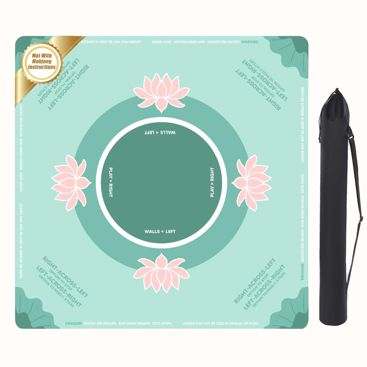 BALAPET Mahjong mat green surface with learning rules for beginners.