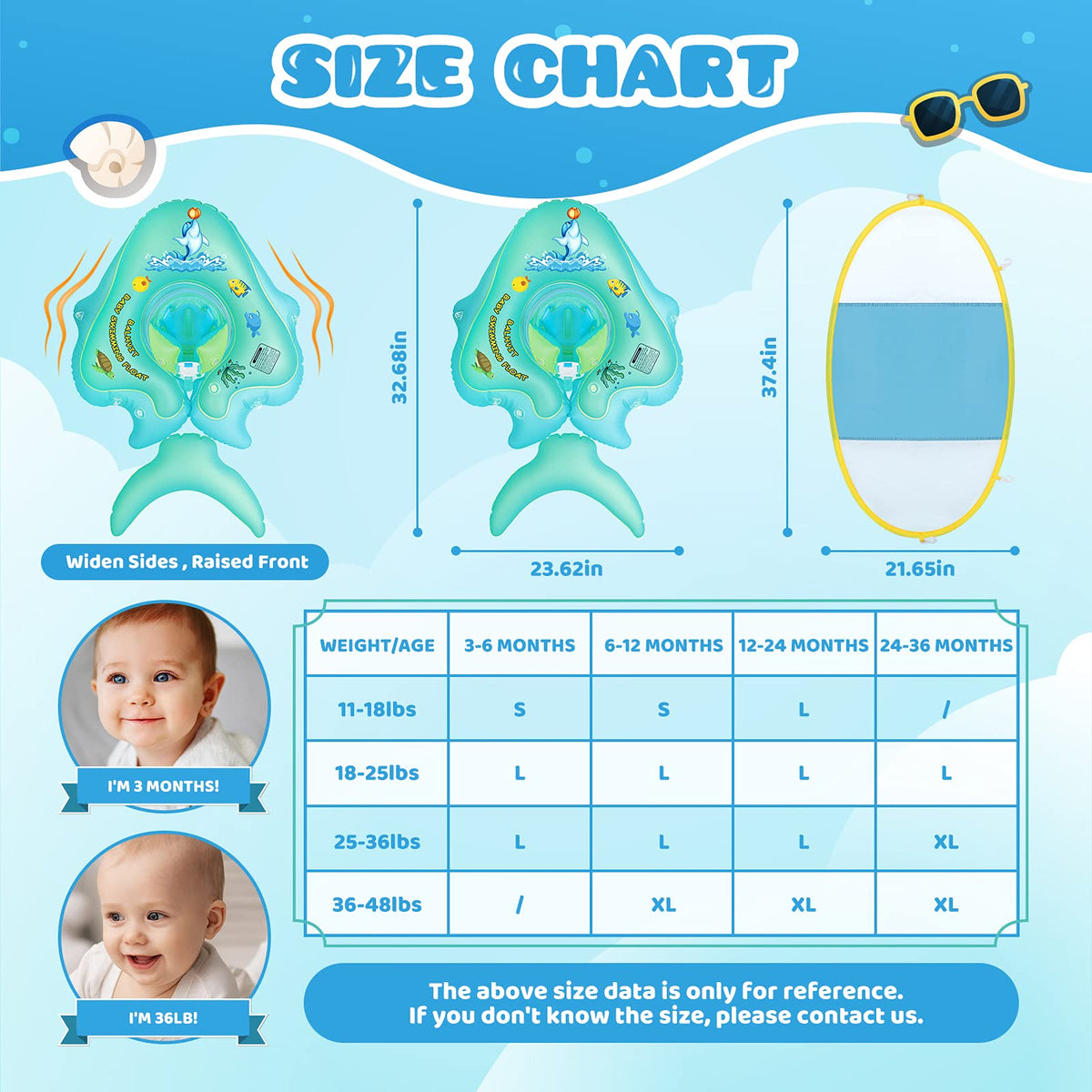 Balhvit inflatable baby float features thick bottom and secure buckles.