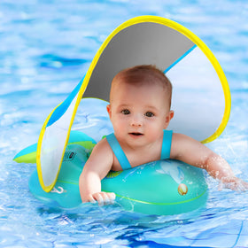Balhvit no-flip baby pool float with canopy provides UPF50+ sun protection.