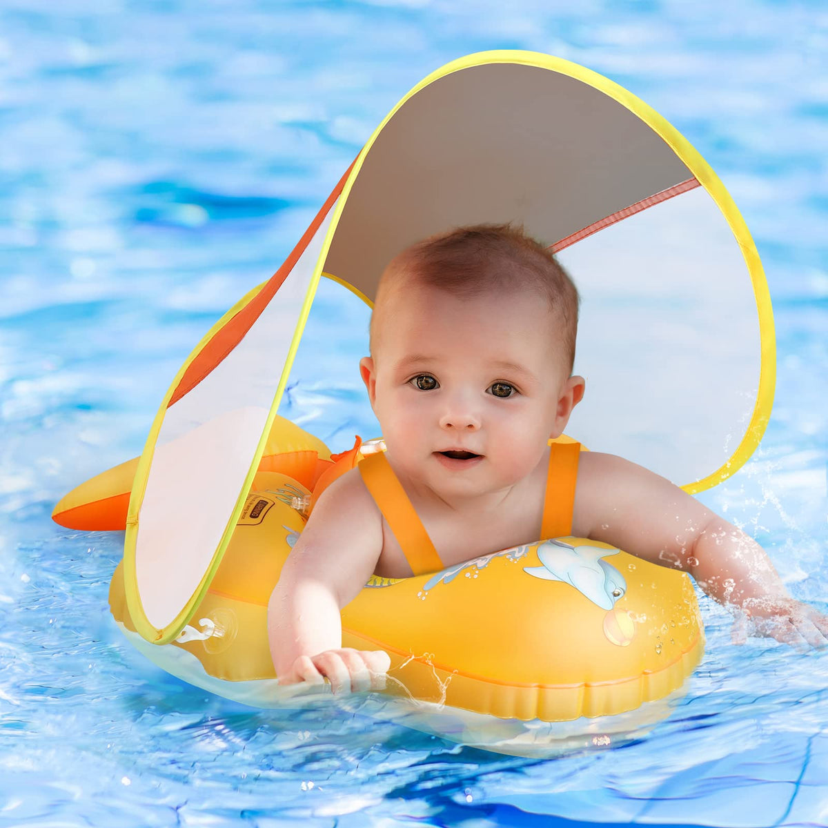 Balhvit no-flip baby float with canopy for added pool stability