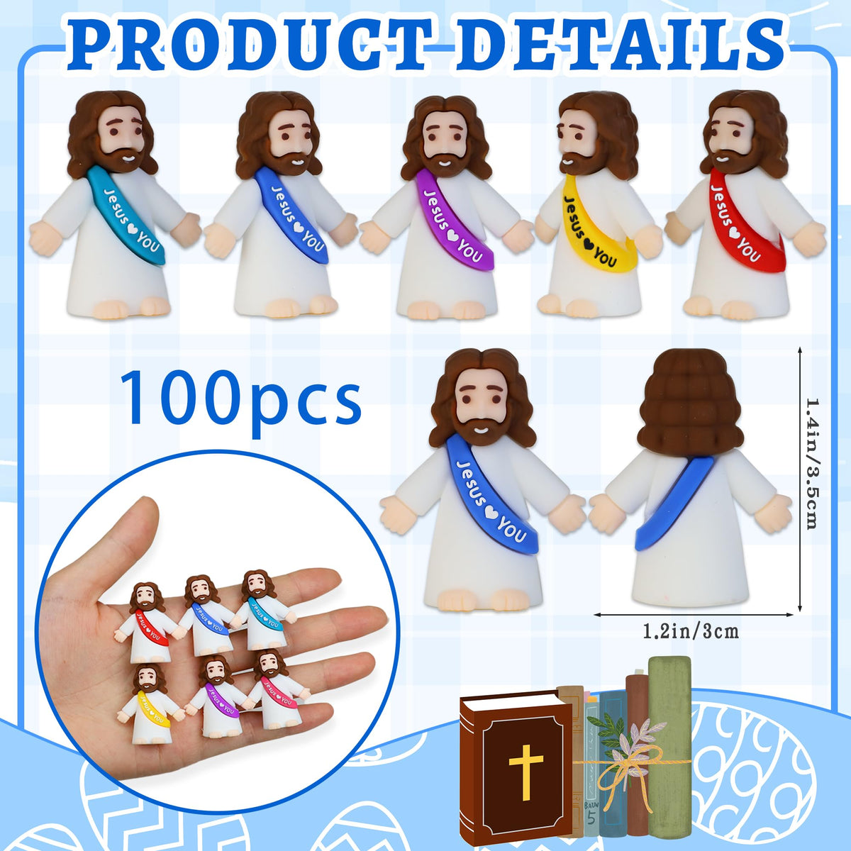 Bamamon Jesus loves you figure close-up, durable PVC for long-lasting religious party favors