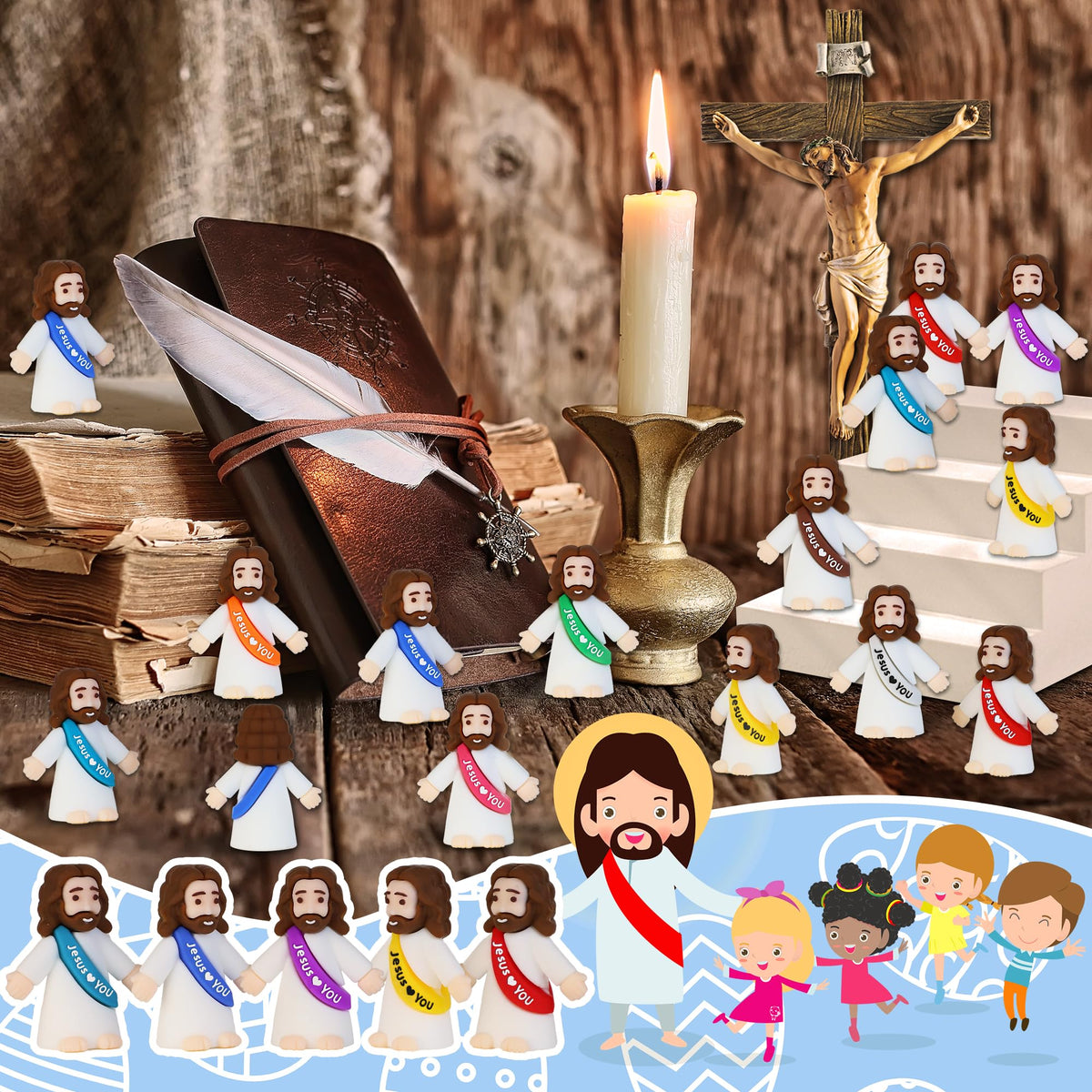 Bamamon mini Jesus figurine multi-color, ideal Easter egg fillers and classroom rewards