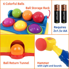 Bambiya Ball Popper requires 2 AA batteries for extended play sessions.