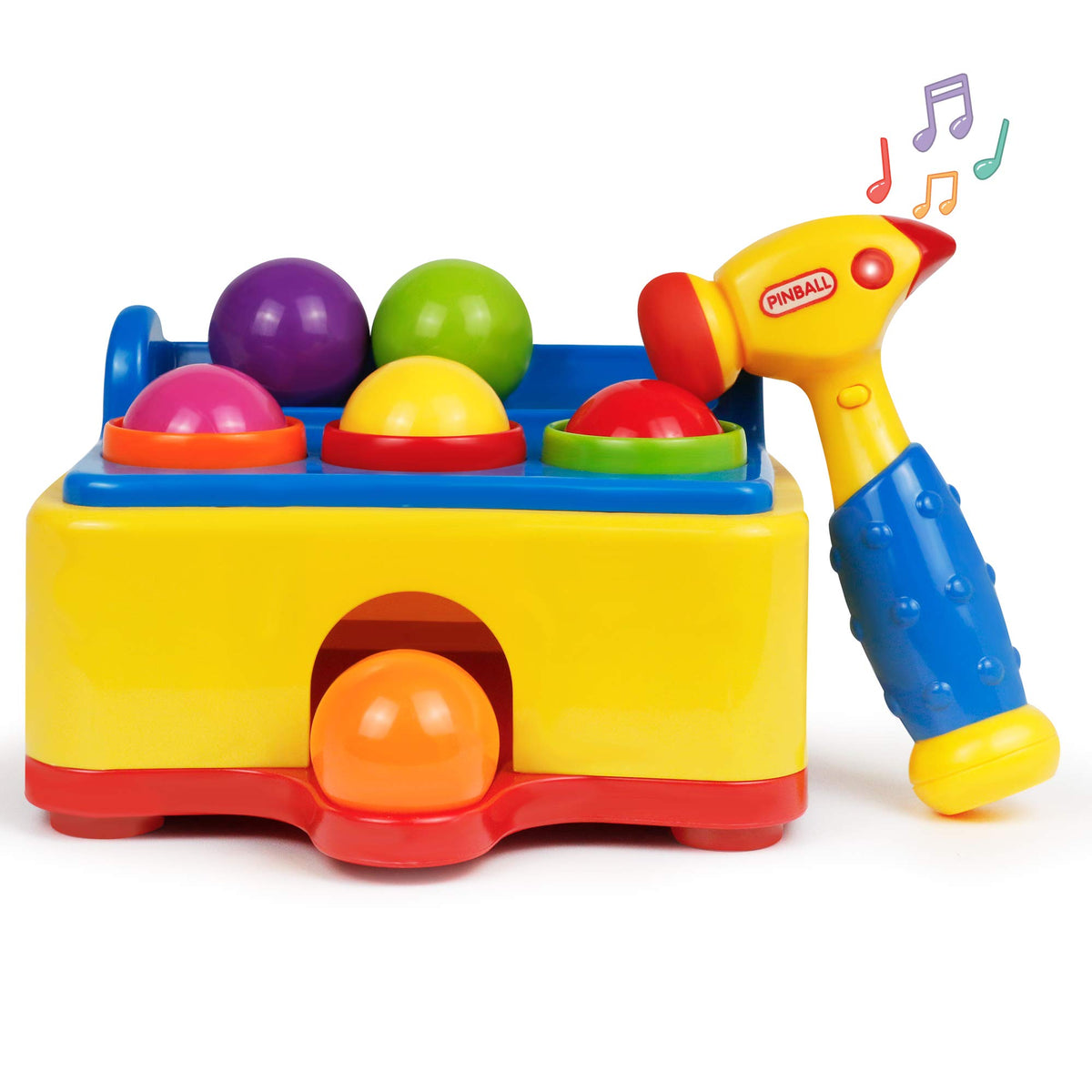 Bambiya Ball Popper with Hammer lights up for engaging play and skill development.