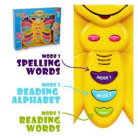 Bright colors and sounds from Bambiya butterfly enhance multisensory play.