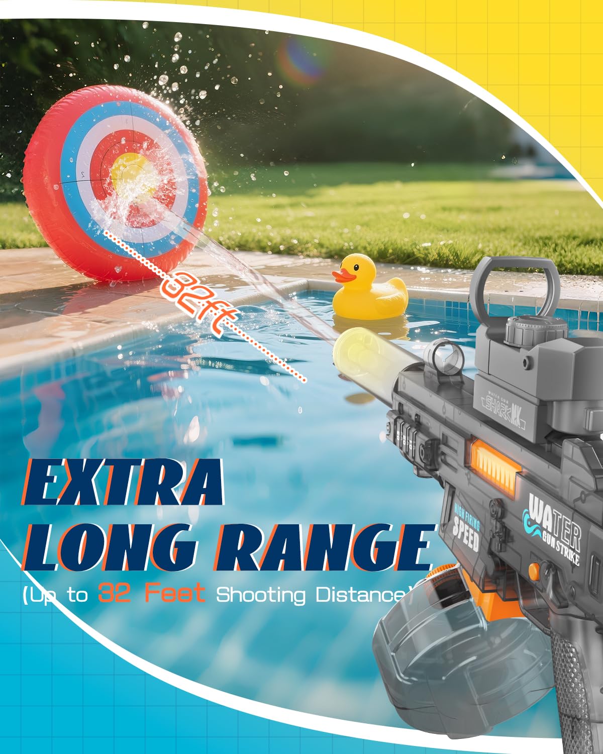 Bamiwe bright blue electric water gun designed for high-powered pool play.