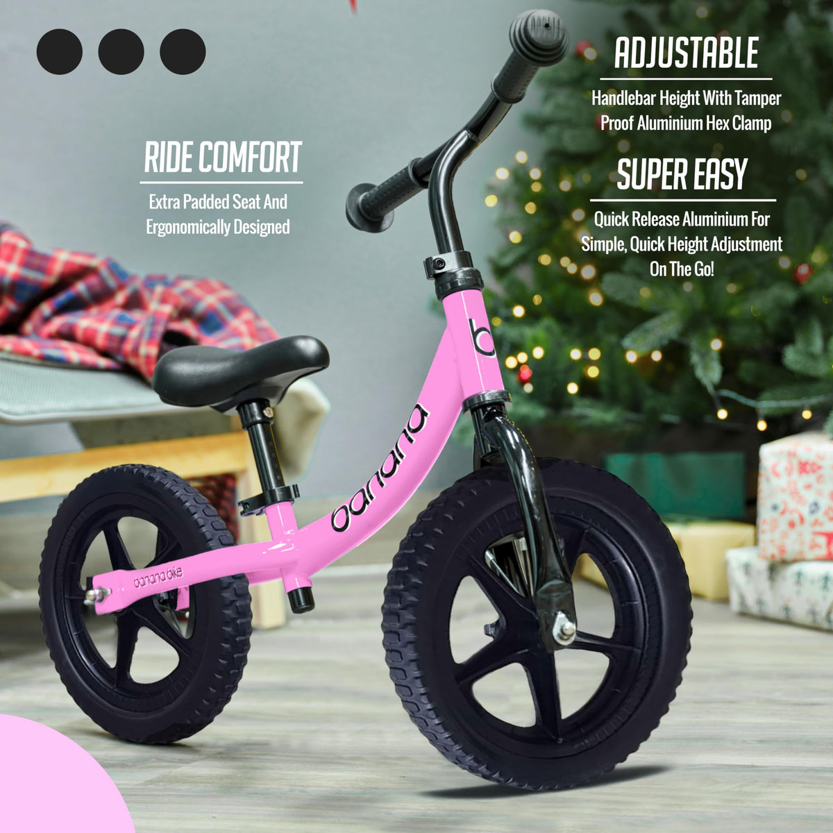 Banana Bike LT pink powder coat finish stays vibrant and durable.
