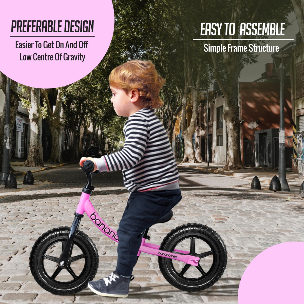 Banana Bike LT seat adjustment helps growing children find a comfortable ride.