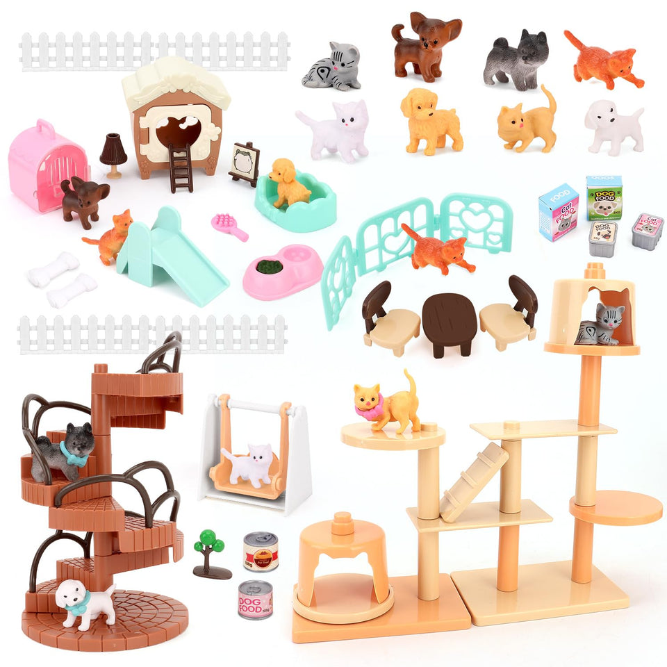 BananMelonBM cat and dog figurines playset sparks imaginative play and coordination.
