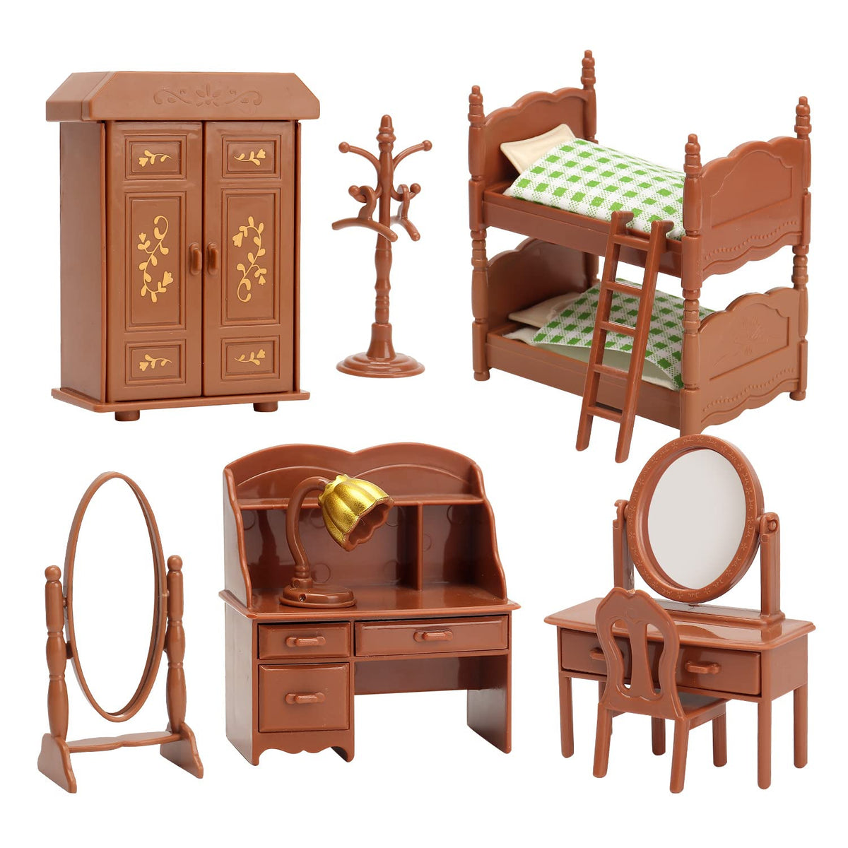 BananMelonBM dollhouse bedroom set with bed and wardrobe for imaginative play.